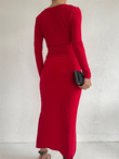 Sandy Uzun Elbise 10175 KIRMIZI