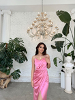 Sarah İp Askılı Saten Elbise 582593 PUDRA