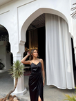 Sarah İp Askılı Saten Elbise 582593 SİYAH