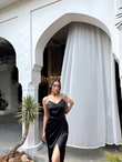 Sarah İp Askılı Saten Elbise 582593 SİYAH