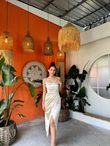Sarah İp Askılı Saten Elbise 582593 TAŞ RENGİ