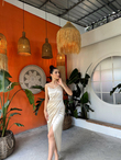 Sarah İp Askılı Saten Elbise 582593 TAŞ RENGİ