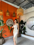 Sarah İp Askılı Saten Elbise 582593 TAŞ RENGİ