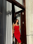 Shess İp Askı Simli Midi Boy Elbise 582221 KIRMIZI