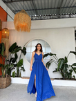 Simli Yırtmaçlı Abiye 58863 SAKS MAVİSİ