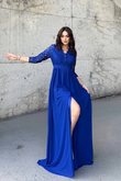 Sofia Güpür Detay Yırtmaçlı Abiye 84596 SAKS MAVİSİ