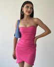 Straplez Mini Elbise PEMBE
