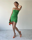 Straplez Mini Elbise YEŞİL