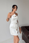 Straplez Toka Detaylı Saten Mini Elbise 9391 