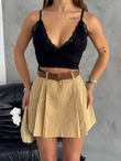 Tansel Gabardin Kemer Detay Şort Etek 8028 TABA