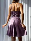 Tılsım Kruvaze Yaka Saten Elbise 582223 LİLA