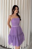 Tül Detay Bel Boncuklu Mini Elbise 9354