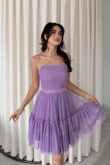 Tül Detay Bel Boncuklu Mini Elbise 9354