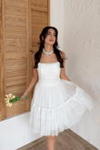 Tül Detay Bel Boncuklu Mini Elbise 9354