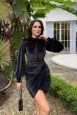 Vatkalı Drape Detay Dilge Mini Elbise 9302 SİYAH