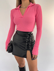 Yakalı Kaşkorse Bluz 1808 PEMBE