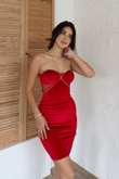 Yan Tül Detay Taş Askılı Kadife Mini Elbise 9305
