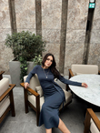 Yandan Bağlamalı Uzun Kol Elbise 1136 FÜME