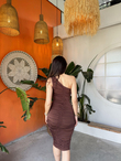 Yesy Büzgülü Midi Boy Elbise 582397 ACI KAHVE
