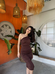 Yesy Büzgülü Midi Boy Elbise 582397 ACI KAHVE