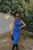 Yırtmaç Detay Midi Elbise 10202 SAKS MAVİSİ