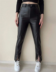 Yırtmaçlı Deri Pantolon 