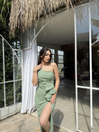 Zany Tek Omuz Fırfır Detay Yırtmaçlı Abiye 582119 MİNT YEŞİLİ ZX
