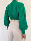 Zaul Kendinden Desenli Crop Kazak 86593 YEŞİL