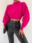 Zaul Kendinden Desenli Crop Kazak 86593 FUŞYA