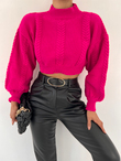 Zaul Kendinden Desenli Crop Kazak 86593 FUŞYA