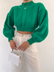 Zaul Kendinden Desenli Crop Kazak 86593 YEŞİL