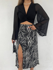 Zebra Süet Yırtmaçlı Etek ZEBRA