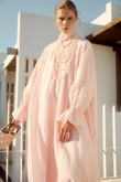 Geniş Fularlı Tencel Maxi Elbise Pembe