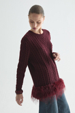 GLOWY FEATHER TRİKO KAZAK BORDO