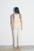 HALTER YAKA KONTRAST BİYELİ PAMUKLU BODY BEJ