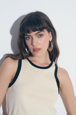 HALTER YAKA KONTRAST BİYELİ PAMUKLU BODY BEJ