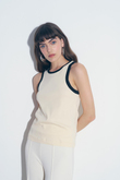 HALTER YAKA KONTRAST BİYELİ PAMUKLU BODY BEJ