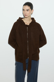 KAPÜŞONLU SWEAT TRİKO HIRKA KAHVERENGİ