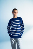 LACİVERT GÜMÜŞ ÇİZGİLİ SİMLİ TRİKO SWEAT