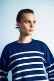 LACİVERT GÜMÜŞ ÇİZGİLİ SİMLİ TRİKO SWEAT