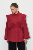 Peplum Omuz Detaylı %100 Pamuk Gömlek Kırmızı