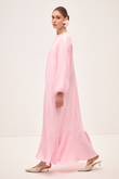 RIVIERA VOLANLI KETEN ELBİSE PEMBE