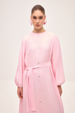 RIVIERA VOLANLI KETEN ELBİSE PEMBE