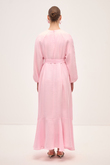 RIVIERA VOLANLI KETEN ELBİSE PEMBE