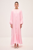 RIVIERA VOLANLI KETEN ELBİSE PEMBE