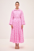 ÜÇ BOYUTLU ÇİÇEK DESENLİ POPLİN GÖMLEK VE KLOŞ ETEK SET PEMBE