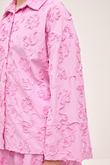 ÜÇ BOYUTLU ÇİÇEK DESENLİ POPLİN GÖMLEK VE KLOŞ ETEK SET PEMBE