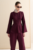 VOLANLI KETEN BLUZ BORDO