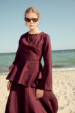 VOLANLI KETEN BLUZ BORDO