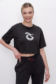 TSHİRT BİSİKLET YAKA İÇ LOGO BASKILI CROP